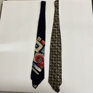 Lot of 2 Vintage 100% Silk Ties Louis Roth Italy & Albert Nipon USA Geometric